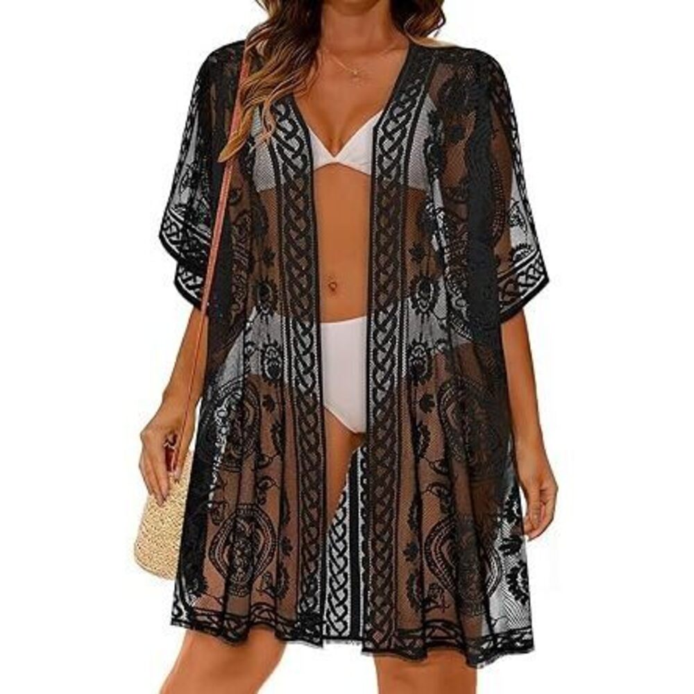 Womens Lace Bathing Suit Cover Up Open Front Swimsuit Coverup Summer Swimwear